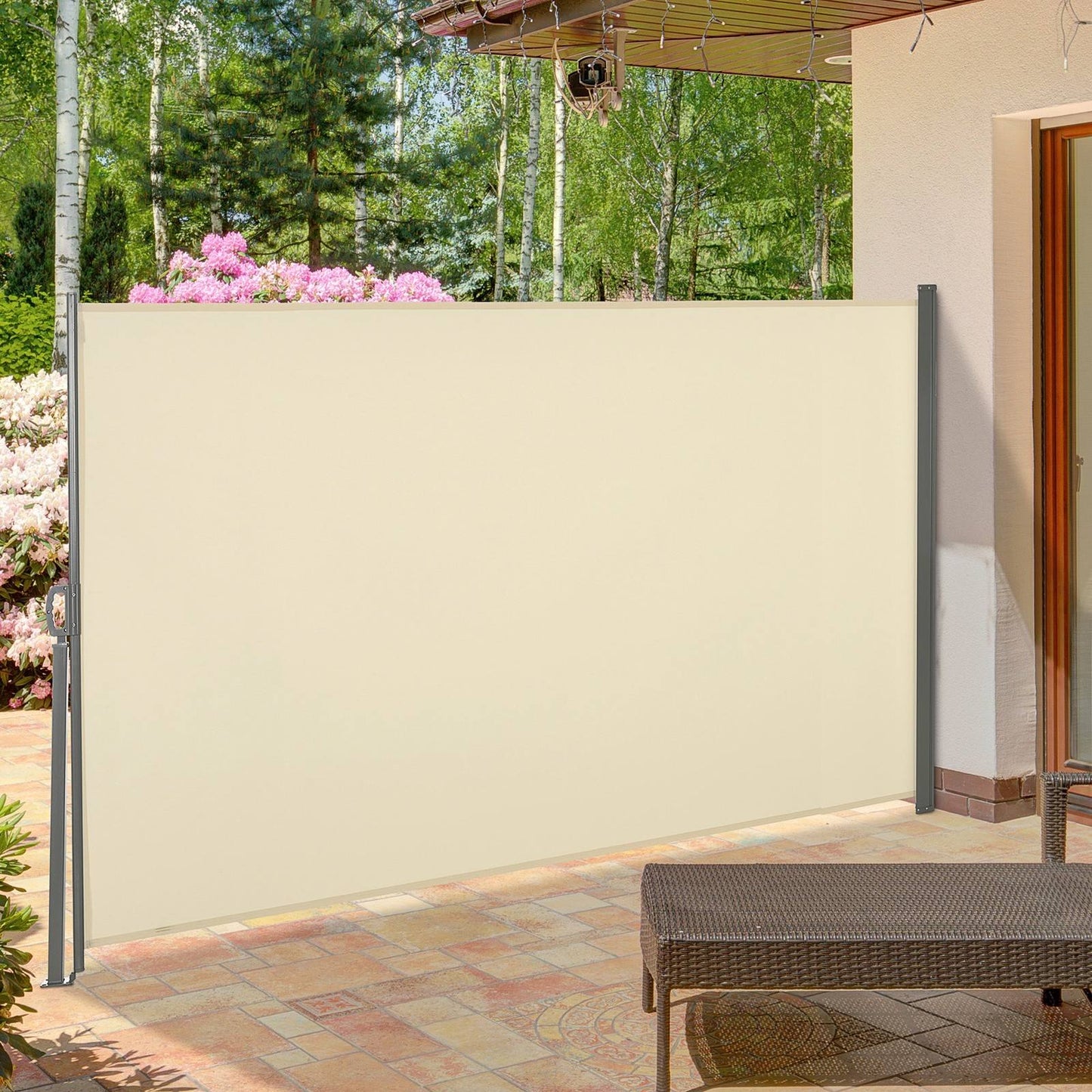 Retractable Sun Side Awning Screen Fence Patio Garden Wall Balcony Screening Panel Outdoor Blind Privacy Divider 3x1.6M