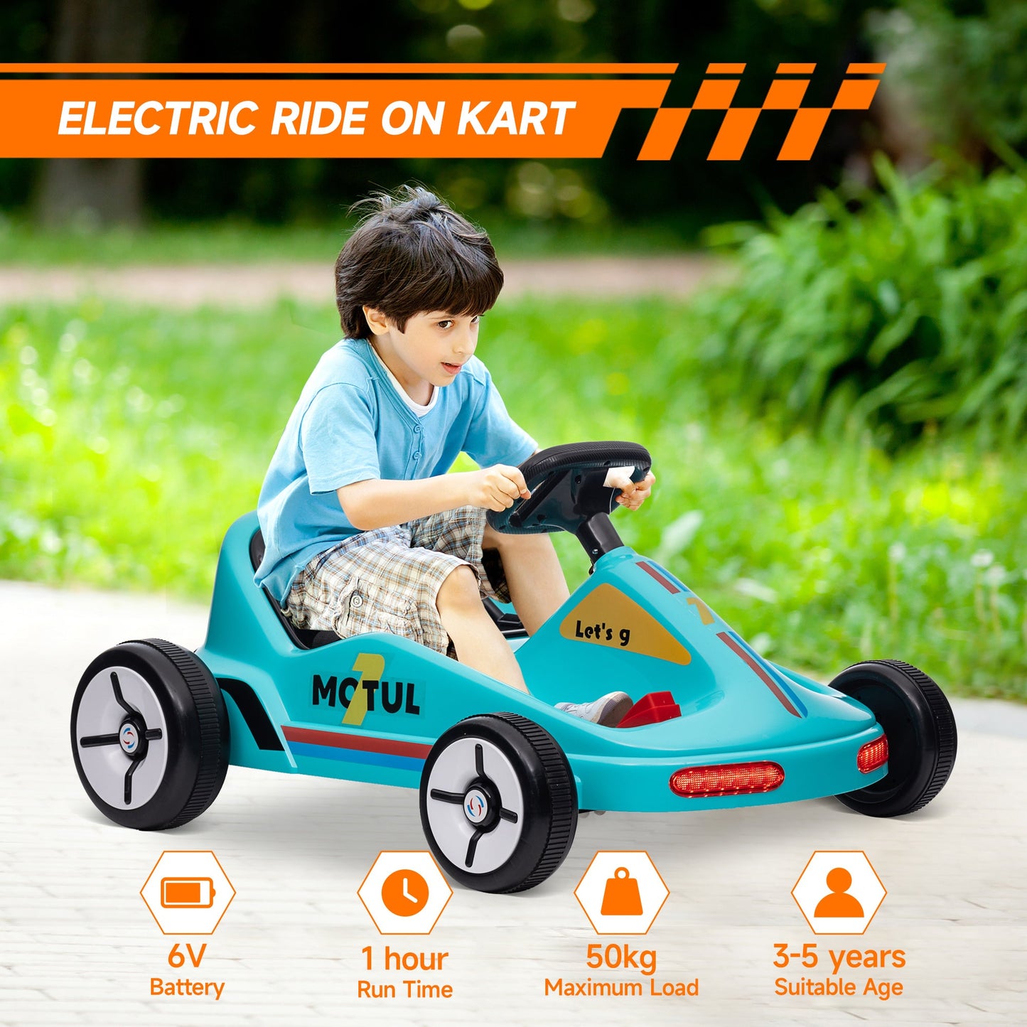 AIYAPLAY 6V Electric Go Kart w/ Music, Light, Horn, for 3-5 Years