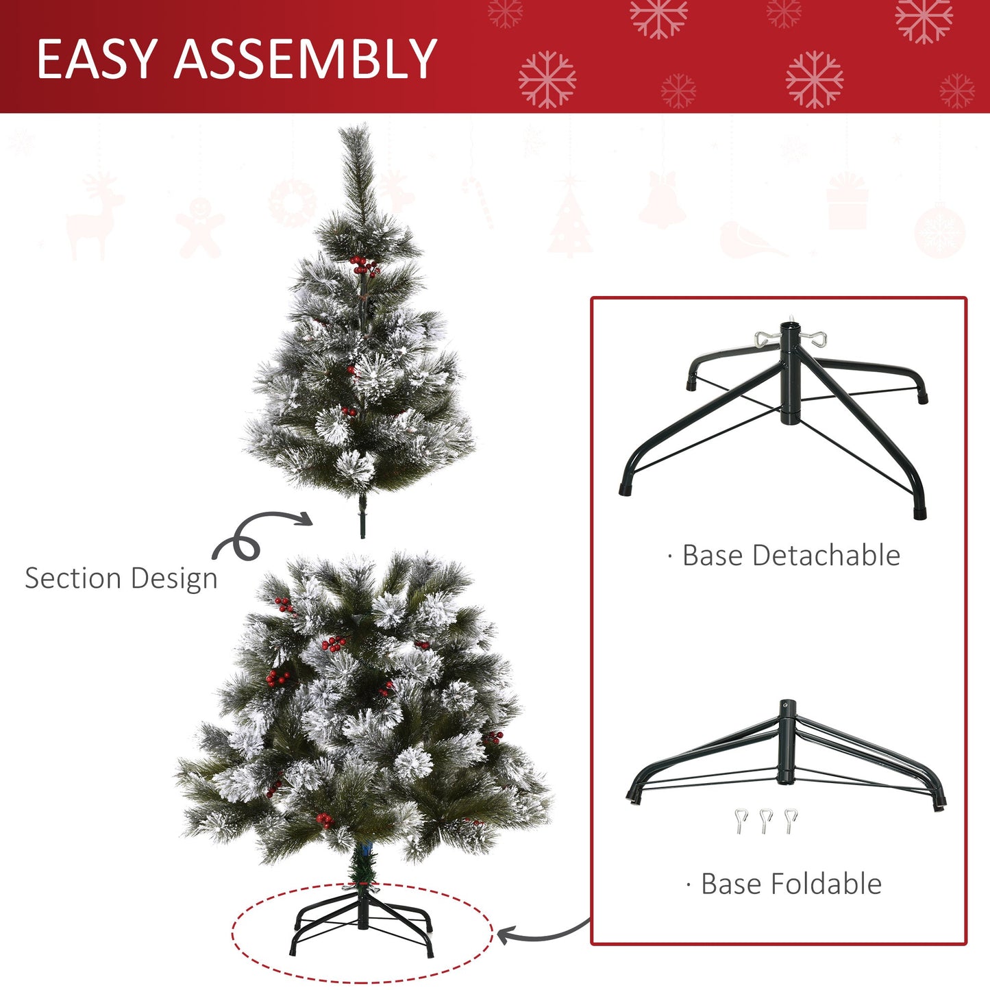 Homcom Indoor Christmas Tree Artificial Berry Xmas Decoration with Metal Stand and 184 Tips (5FT(150CM))