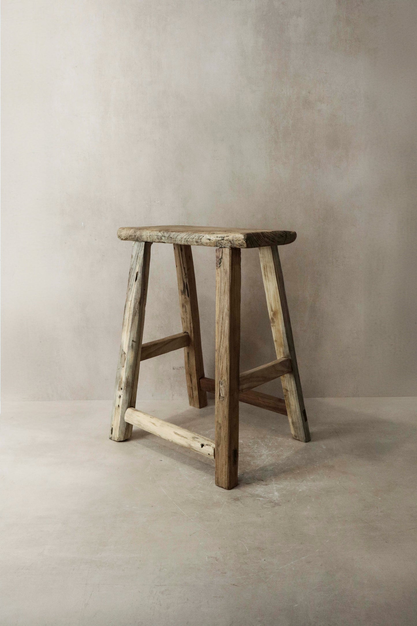 Vintage Rustic Elm Wood Stool - Medium - No 7