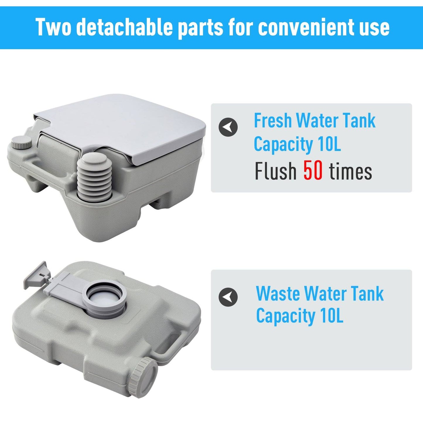 Portable Travel Toilet 10L Grey