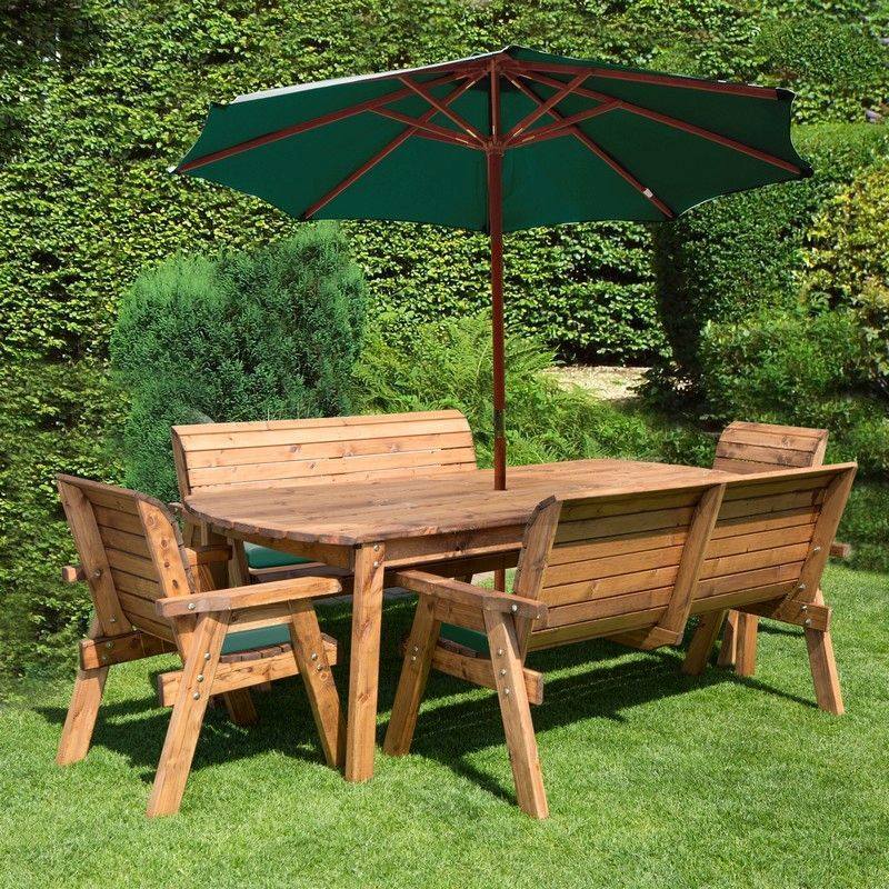 Scandinavian Redwood Garden Patio Dining Set by Charles Taylor - 8 Seat Green Cushions
