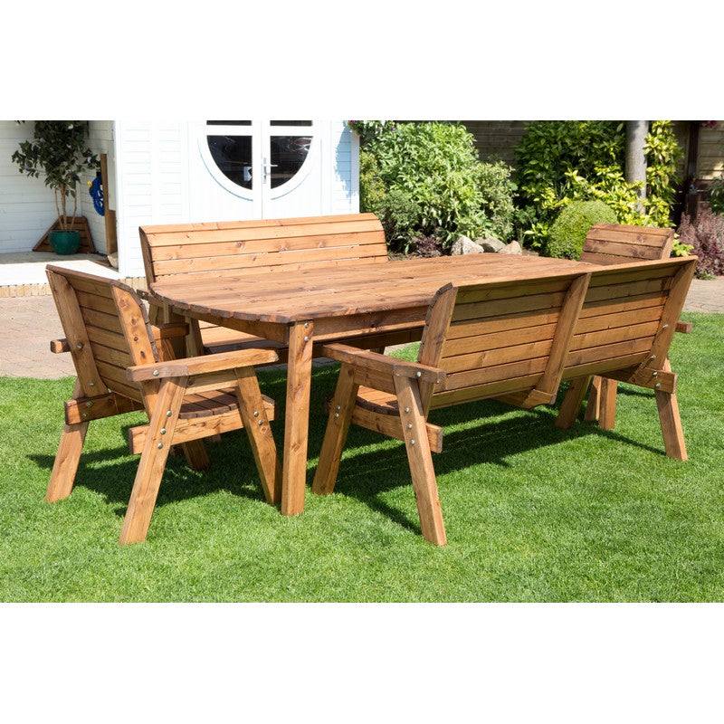 Scandinavian Redwood Garden Patio Dining Set by Charles Taylor - 8 Seat Green Cushions