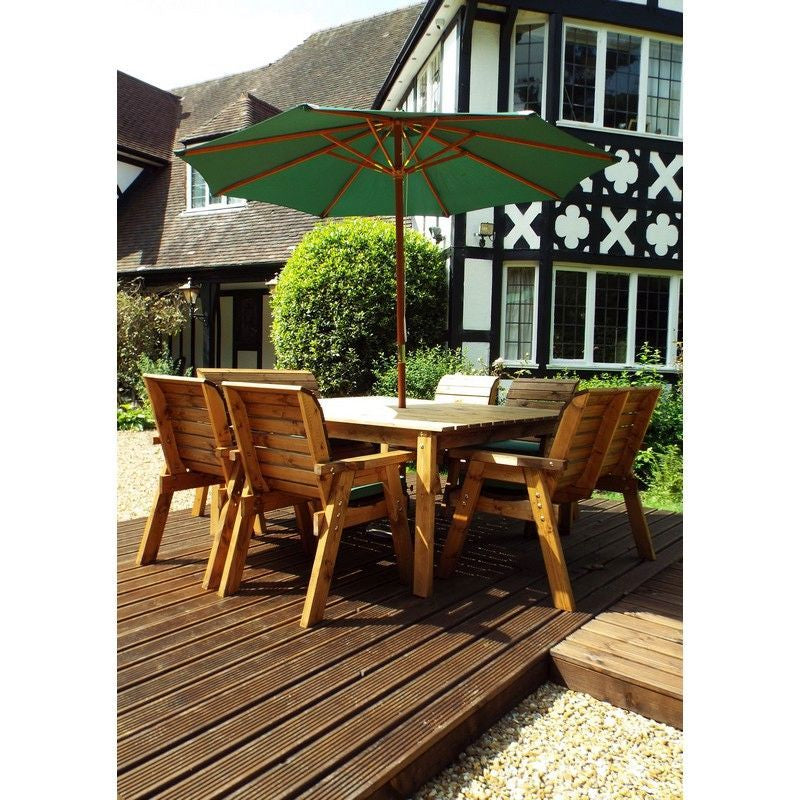 Scandinavian Redwood Garden Patio Dining Set by Charles Taylor - 8 Seat Green Cushions