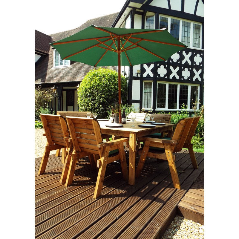 Scandinavian Redwood Garden Patio Dining Set by Charles Taylor - 8 Seat Green Cushions