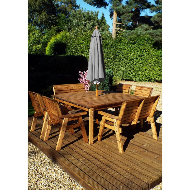 Scandinavian Redwood Garden Patio Dining Set by Charles Taylor - 8 Seat Grey Cushions