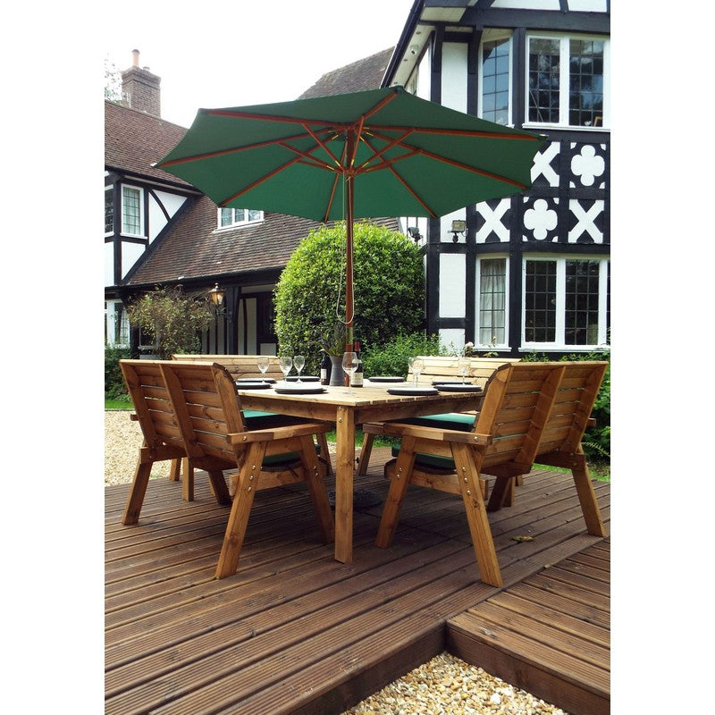 Scandinavian Redwood Garden Patio Dining Set by Charles Taylor - 8 Seat Green Cushions