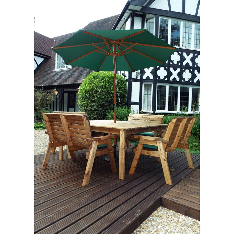 Scandinavian Redwood Garden Patio Dining Set by Charles Taylor - 8 Seat Green Cushions