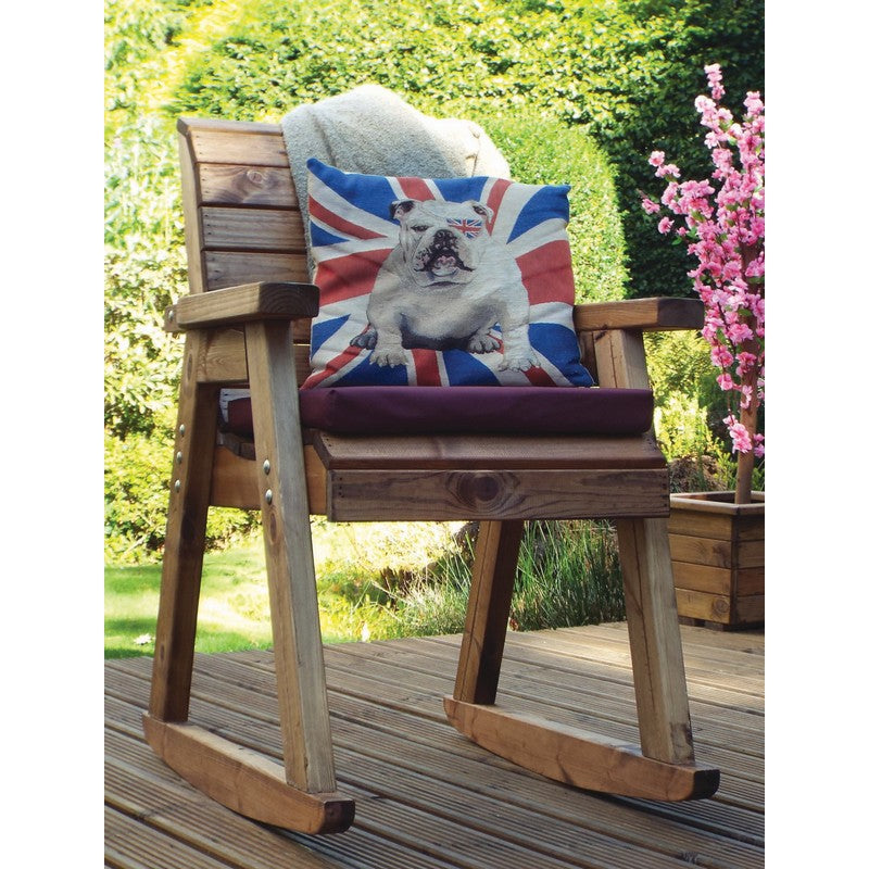 Scandinavian Redwood Natural Garden Rocking Chair by Charles Taylor with Burgundy Cushions