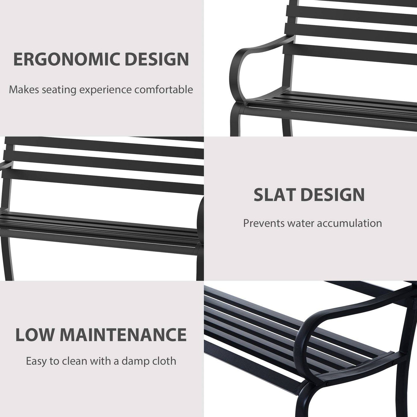 Stylish 2 Seater Metal Garden Porch Chair Bench Stable Patio Outdoor Park Metal Bench - Black