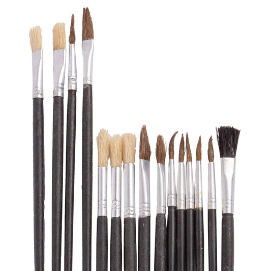 15pc Black Wooden Artist's Paint Brush Set