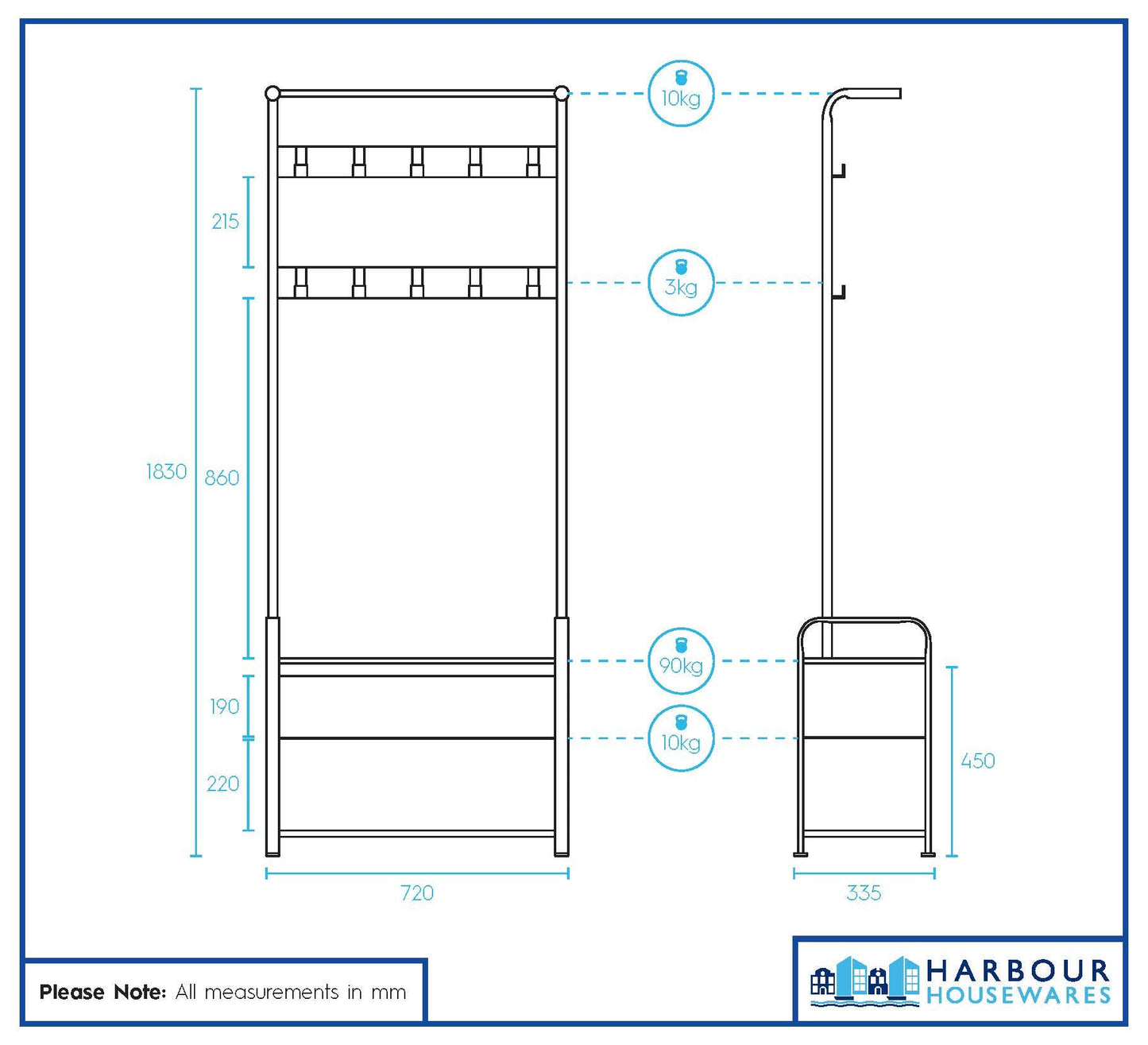 Curved Steel Coat Rack with Shoe Storage Bench