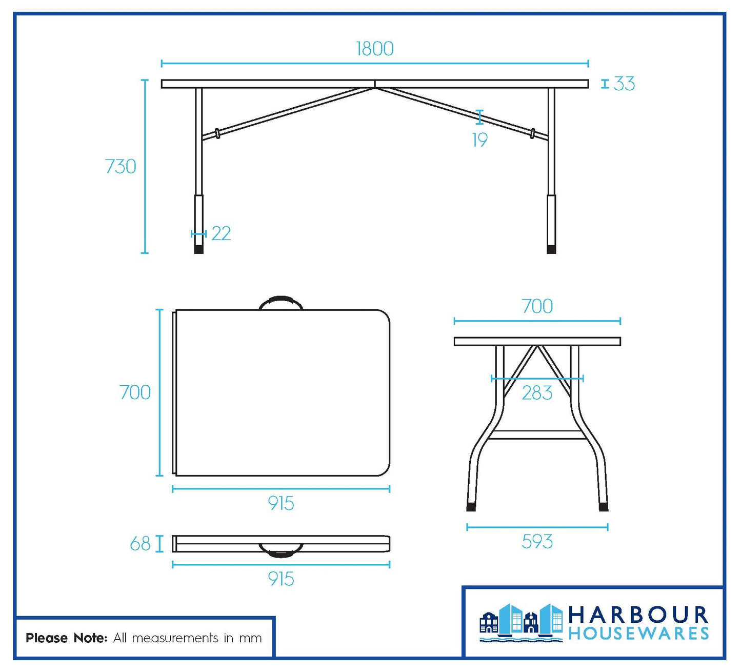 6ft (180cm) White Rectangle Plastic Folding Trestle Tables - Pack of Two