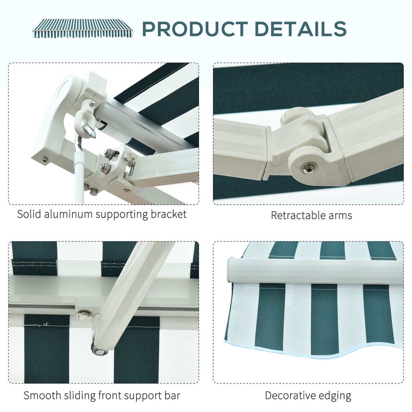 Manual Retractable Awning Size 3M X2.5M-Green/White Stripes