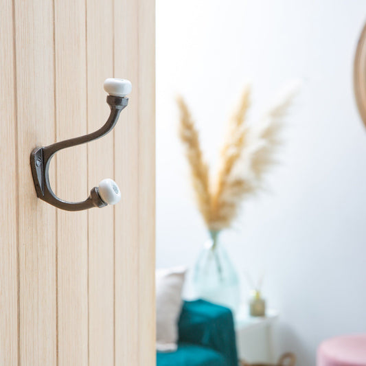 30mm x 105mm White Ceramic Ball Raw Hat & Coat Hook
