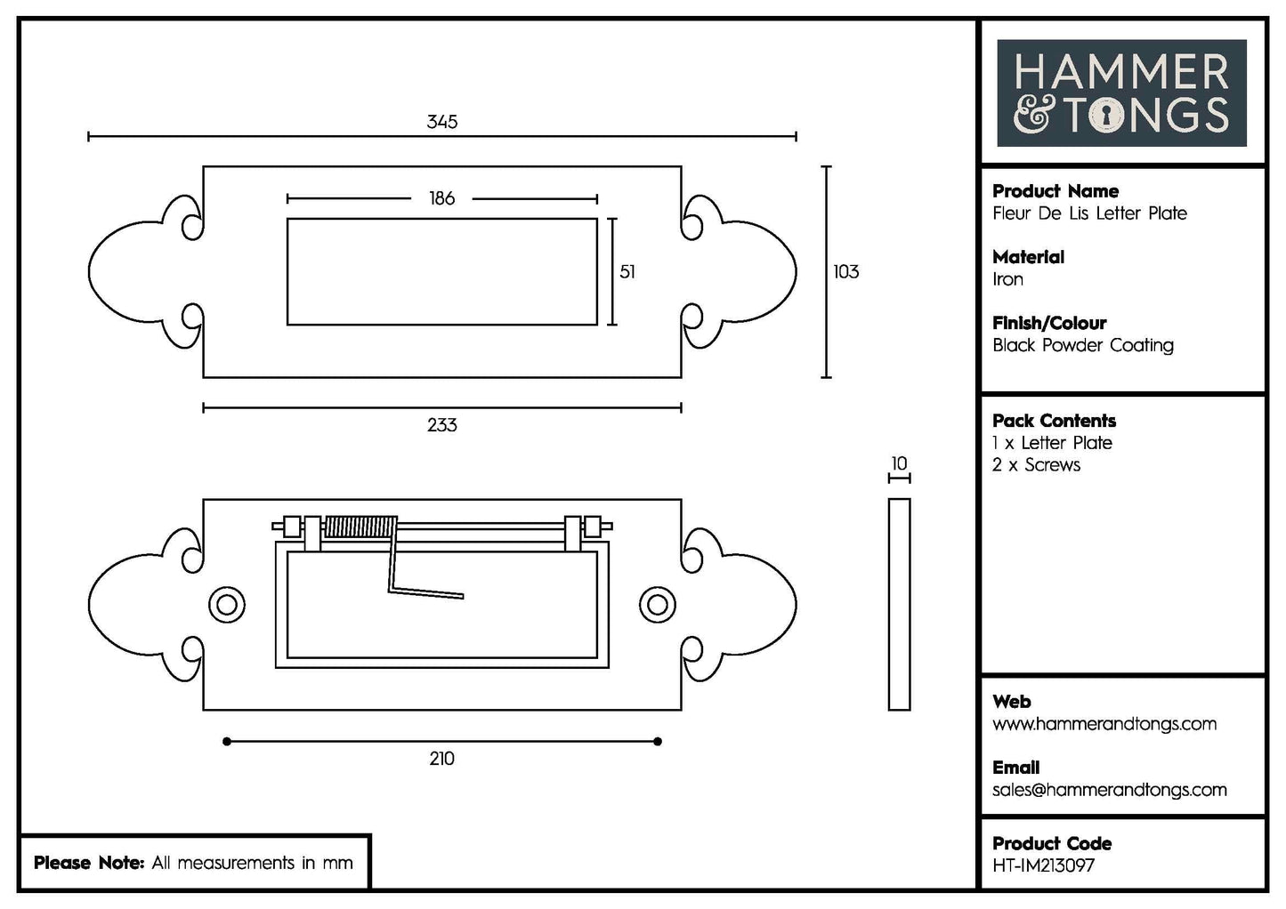 345mm x 105mm Black Fleur De Lis Letter Plate