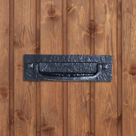 340mm x 105mm Black Antique Letter Plate with Knocker