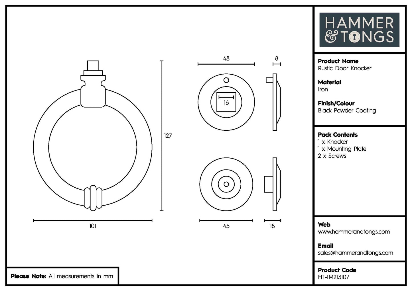145mm Black Rustic Door Knocker