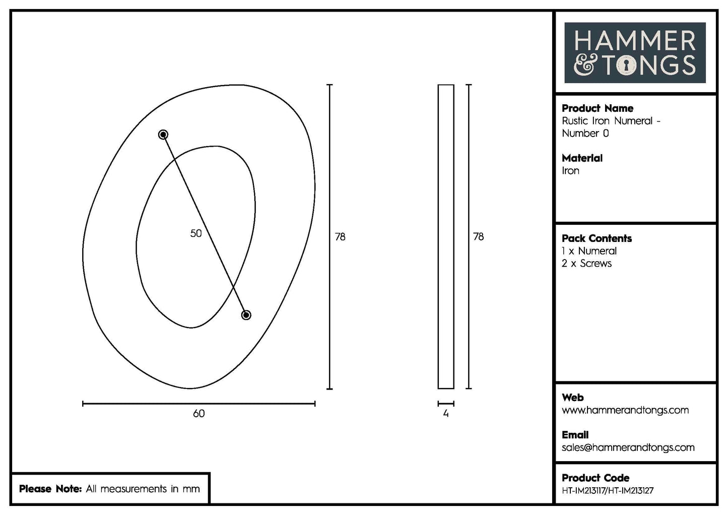 80mm Black Rustic Iron House Number 0