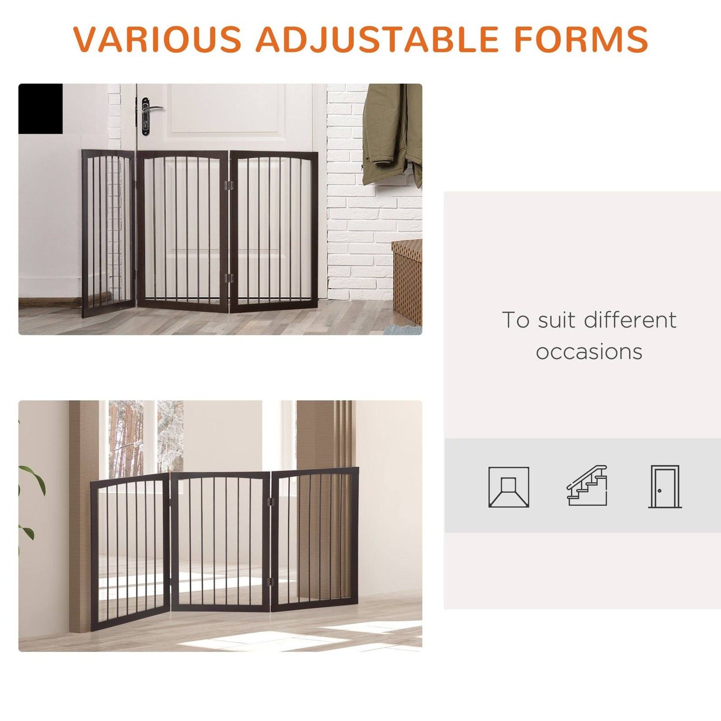 PawHut Pet Gate 160L×1.2D×76H cm Free Standing Folding Pet/Child Safety Fence-Dark Brown