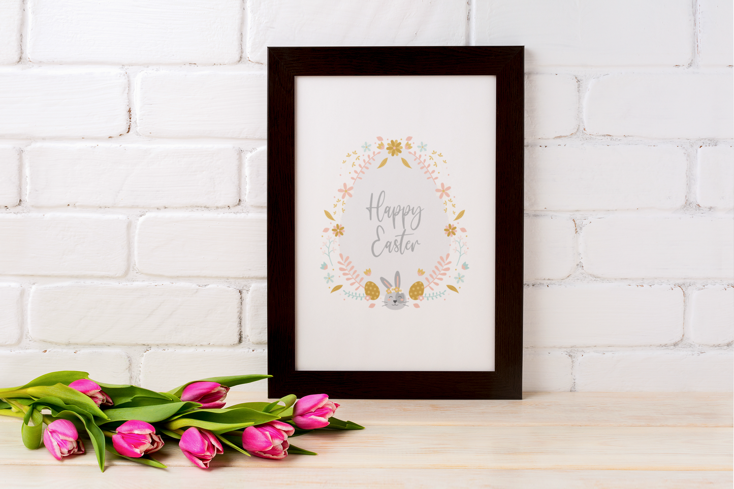Happy Easter Bunny Egg Wreath Spring Easter Seasonal Wall Home Decor Print
