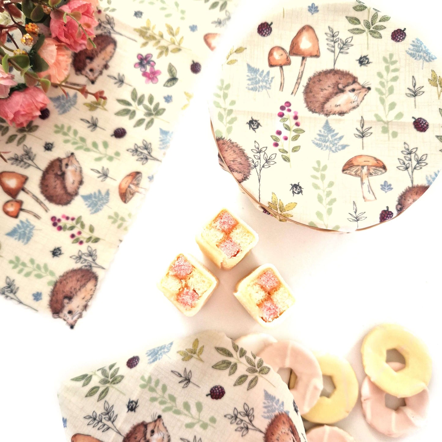 *Set of 3 Handmade Beeswax Wraps | Hedgehogs