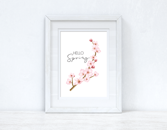 Hello Spring Cherry Blossom Spring Seasonal Wall Home Decor Print