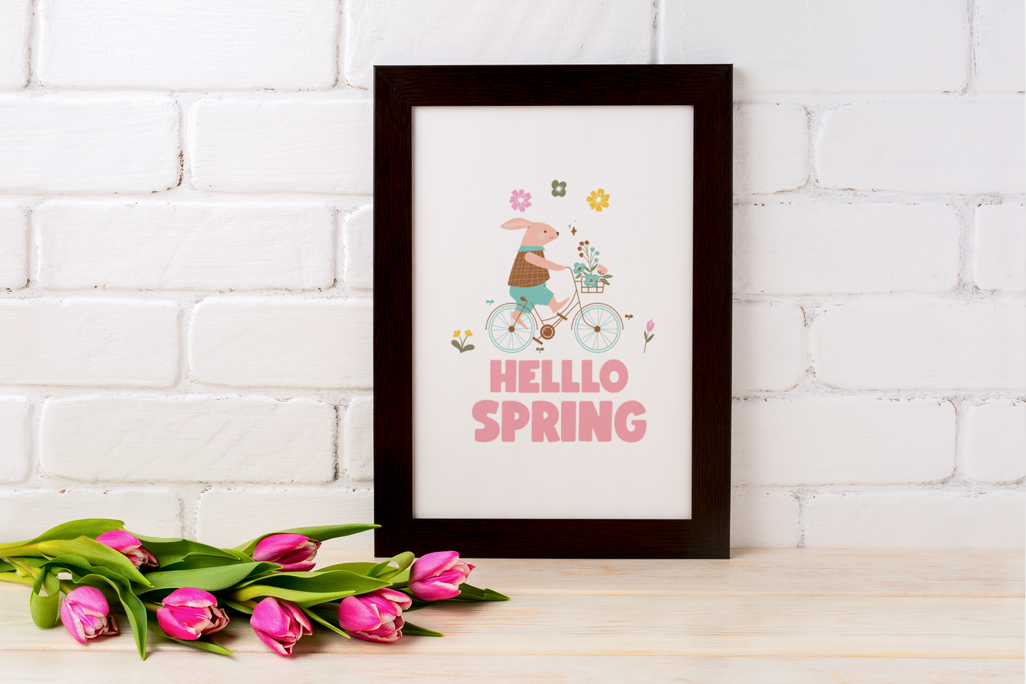 Hello Spring Bunny On Bike Spring Easter Seasonal Wall Home Decor Print