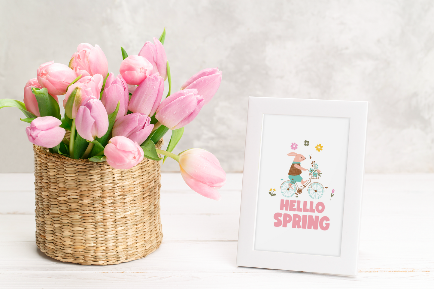 Hello Spring Bunny On Bike Spring Easter Seasonal Wall Home Decor Print