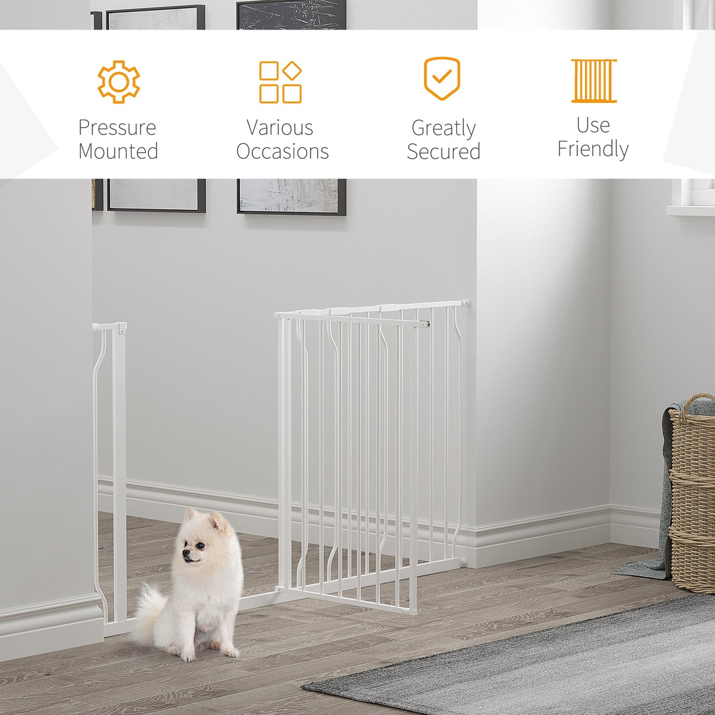 PawHut Dog Gate Extra Wide Stairway Gate for Pet with Door
