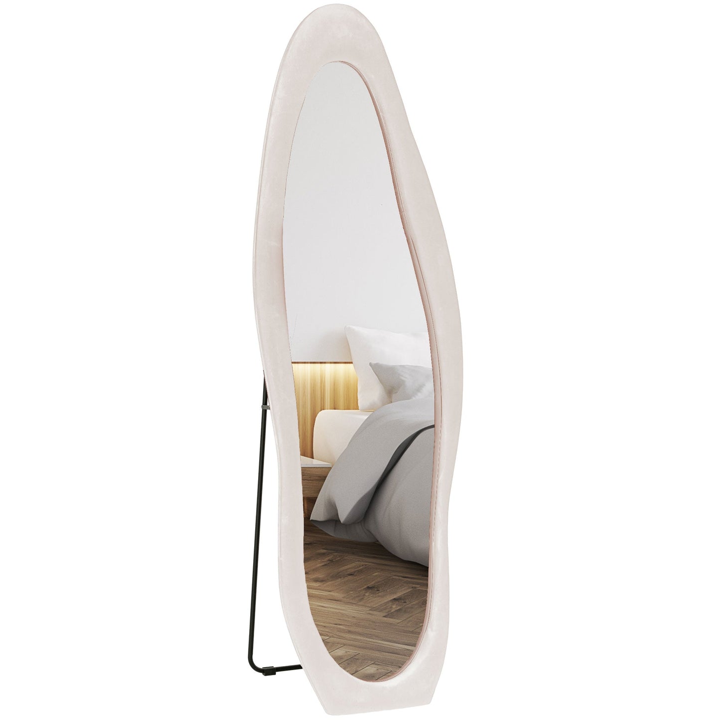 HOMCOM Irregular Full Length Mirror with Velvet Frame 160 x 50cm