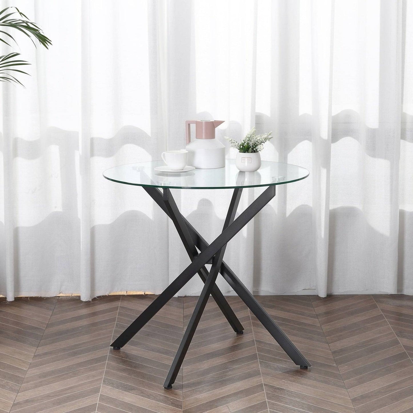 Side Table with Clear Tempered Glass Top