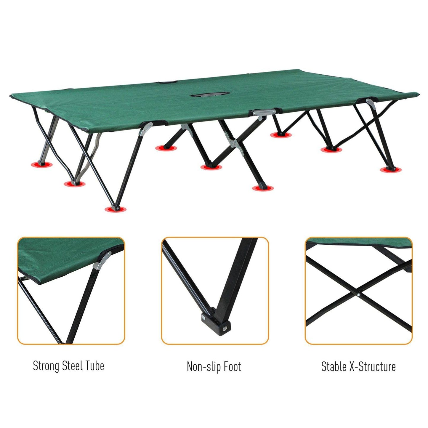 Outsunny Double Camping Bed Camping Cot Foldable Sunbed Outdoor Patio Sleeping Bed Super Light With Carry Bag (Green)