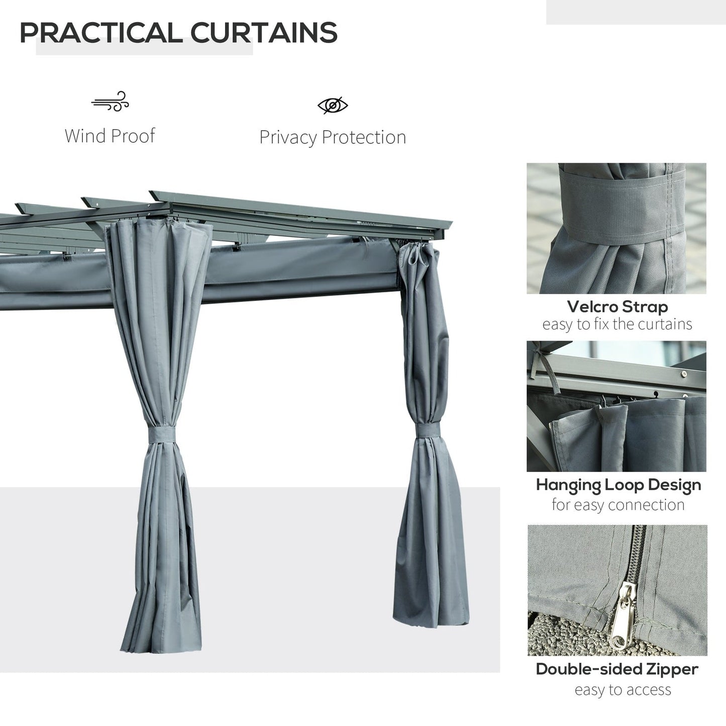 3.6 x 3M Outdoor Pergola with Retractable Roof and Curtains