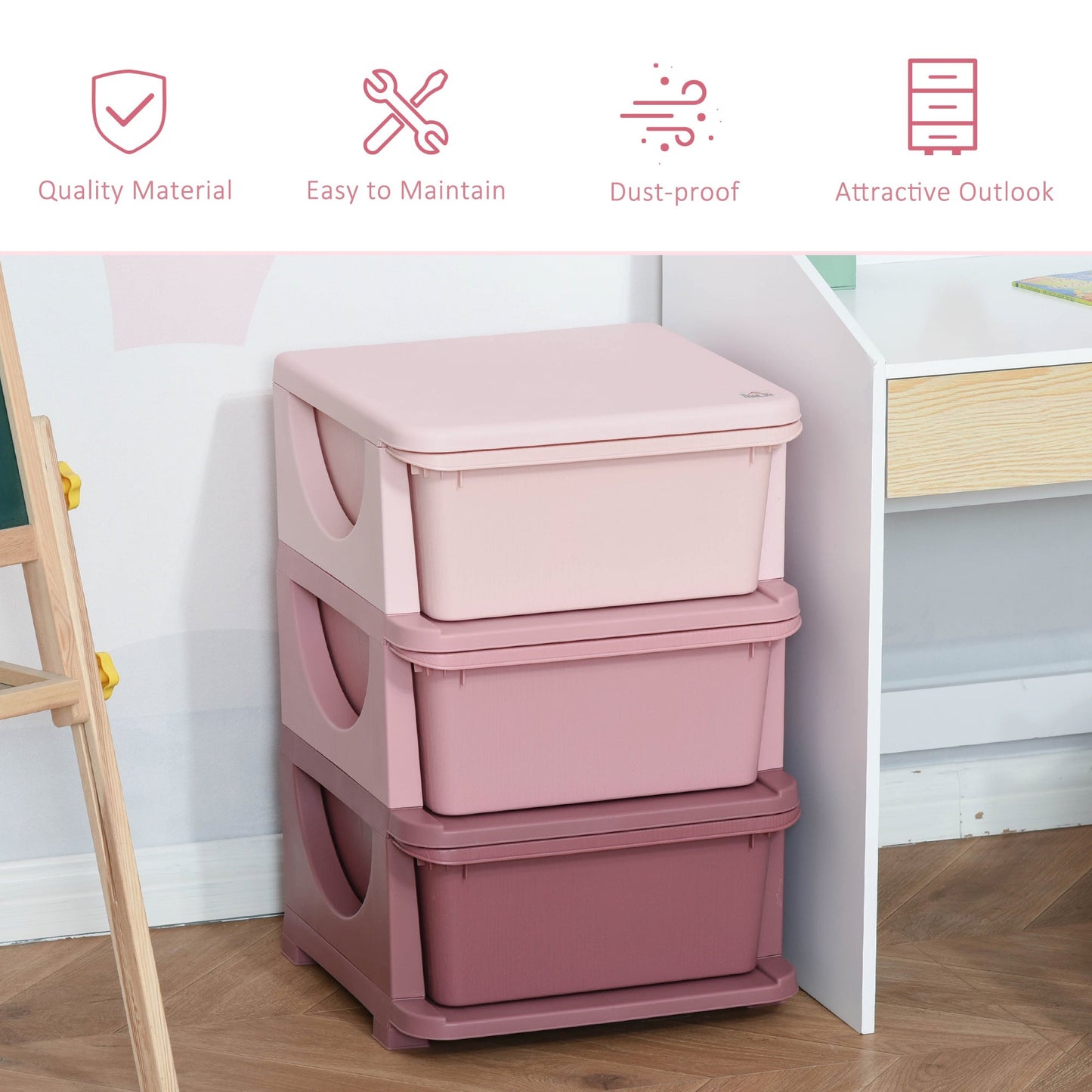 Kids Three-Tier Storage Unit Pink
