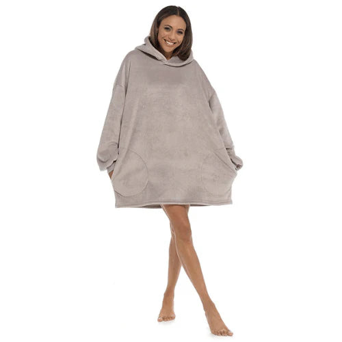 Adults soft touch flannel fleece snuggle hoodie - mink