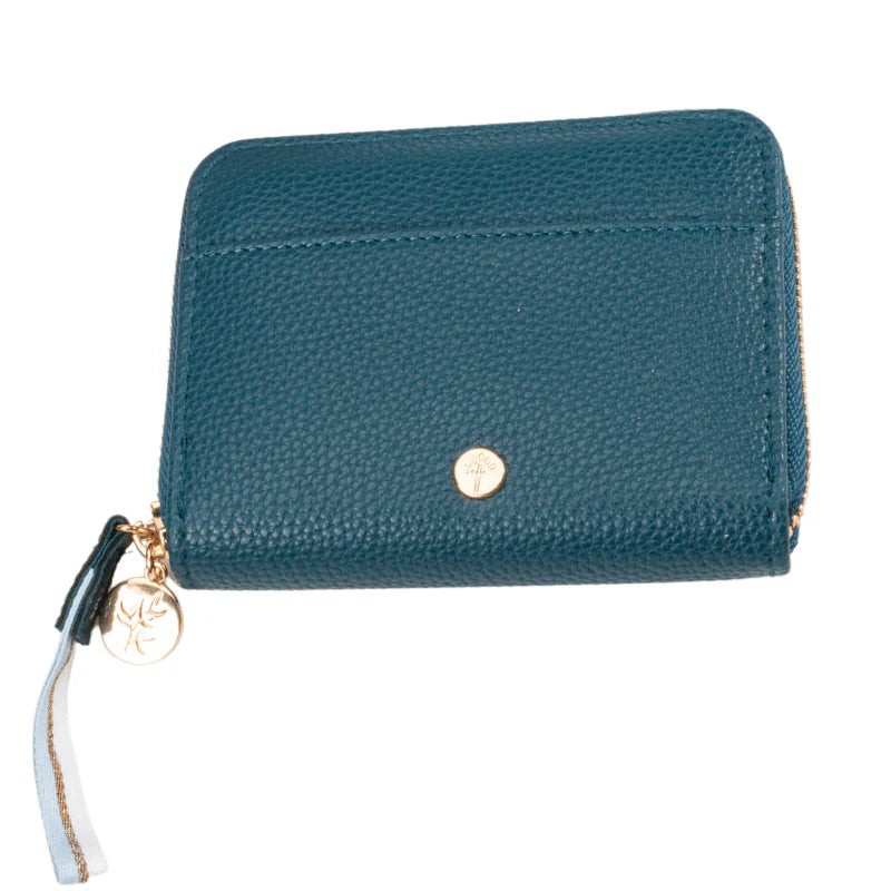 Faux leather small zip purse - teal