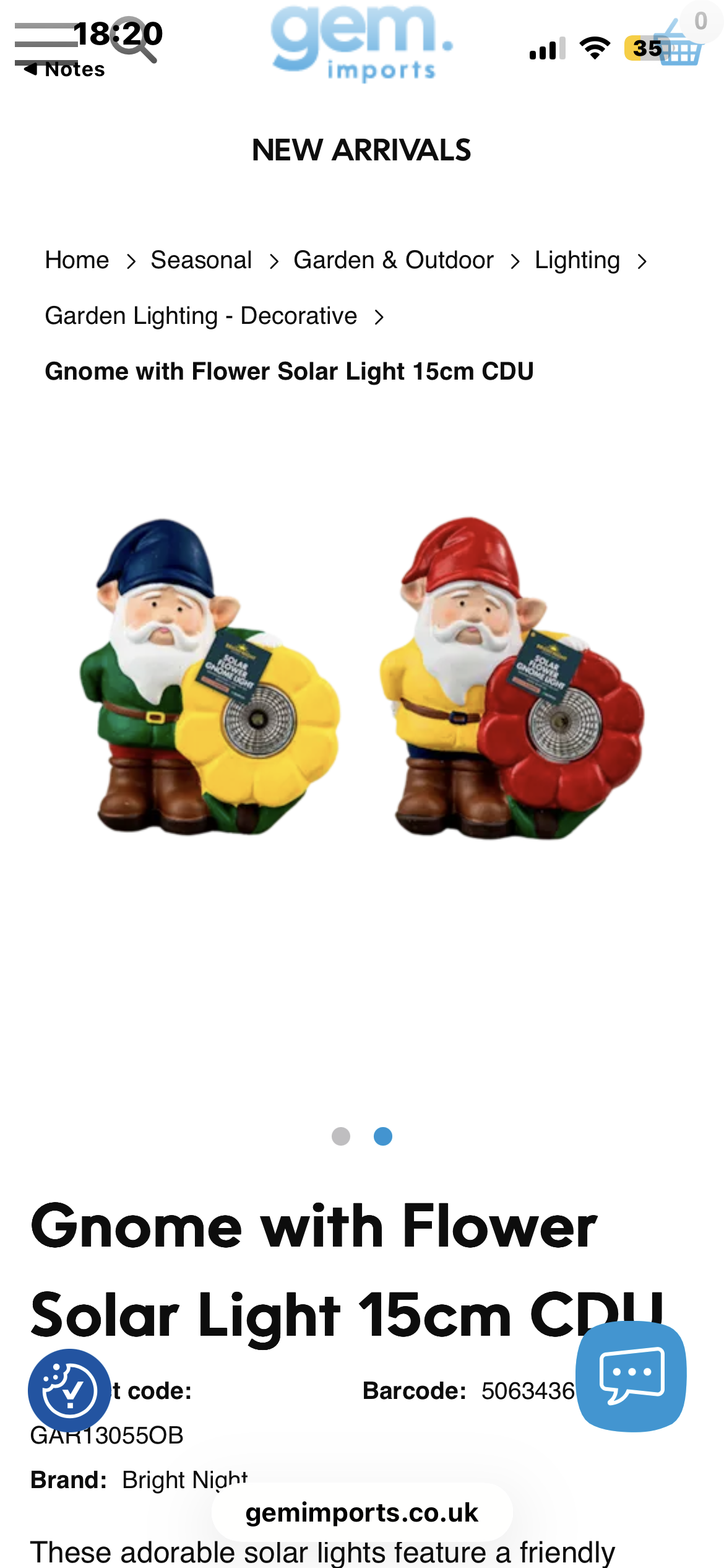 Gnome with flower solar light 15cm