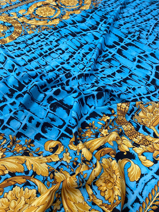 Turquoise Snake Skin Baroque Pattern Fabric for Stylish Designs – Fabric by Metre, Multiple Options for Sewing & Dressmaking