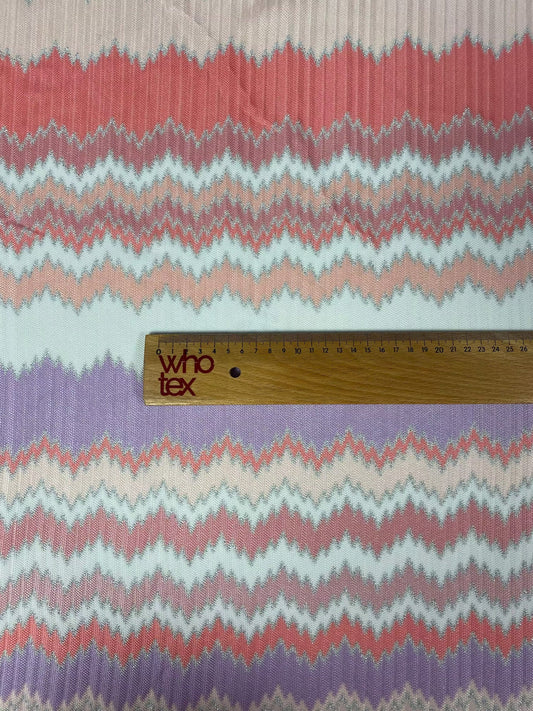 Purple and Coral Zigzag Woven Fabric with Metallic Accents