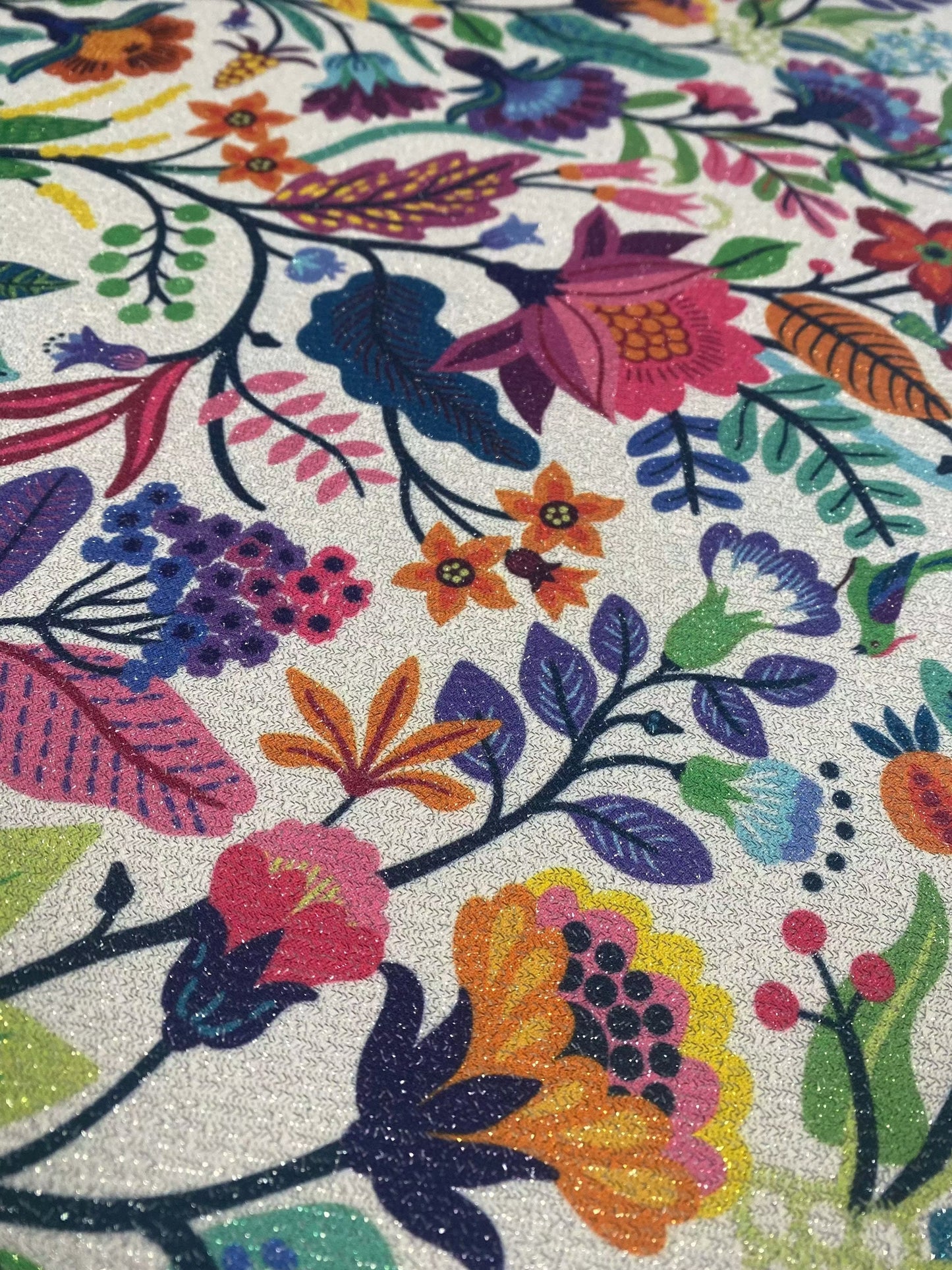 Colorful Metallic Floral Bird Pattern Lurex Fabric