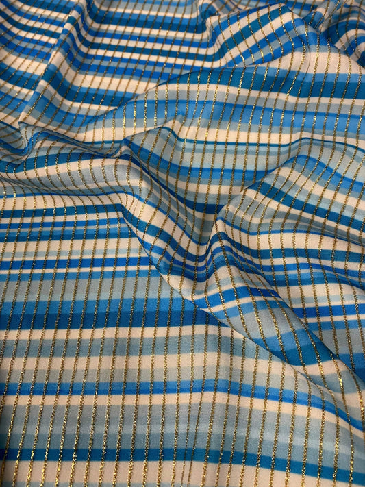 Blue Striped Shimmer Ottoman Fabric with