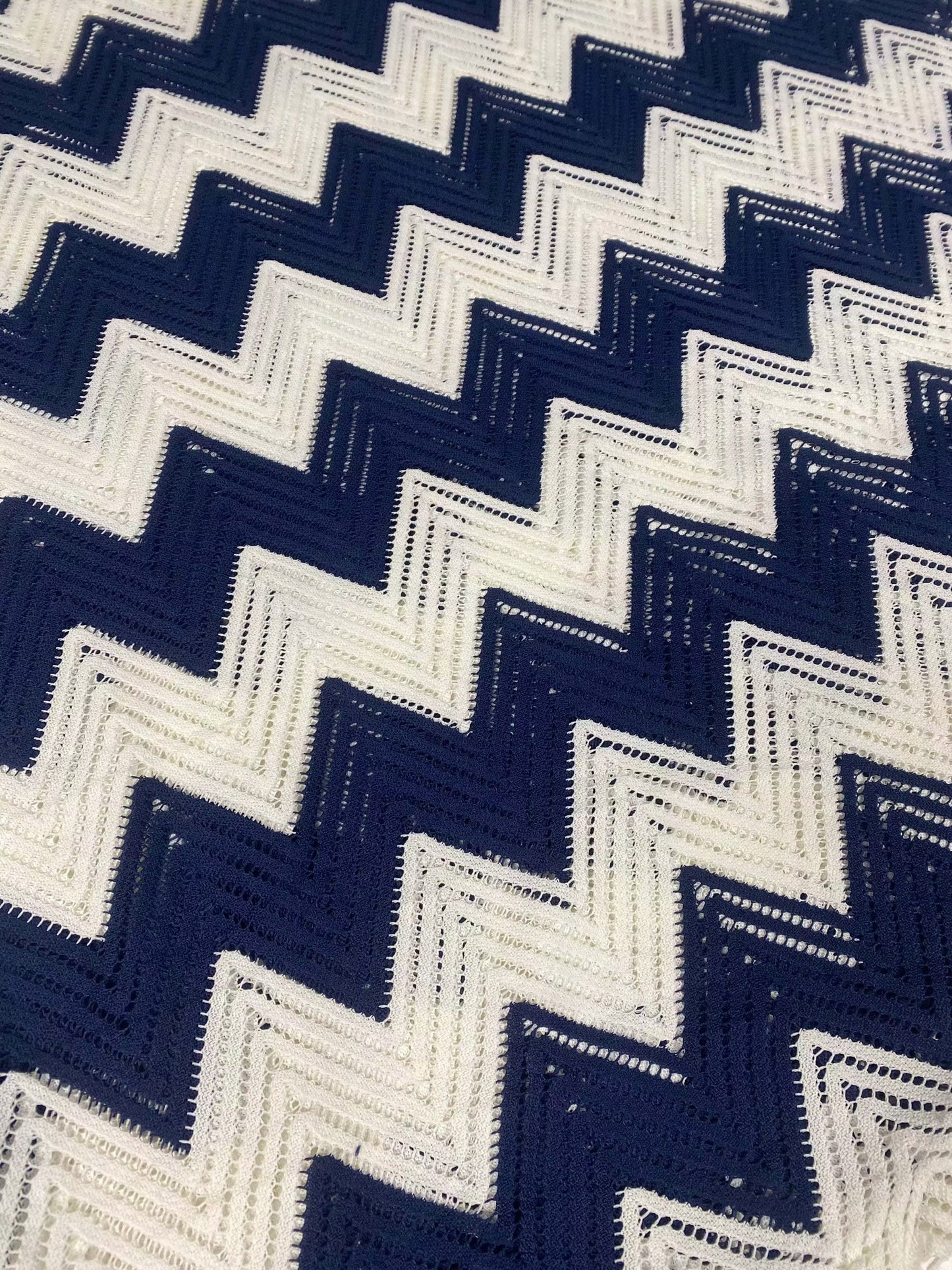 White Navy Zigzag Mesh Fabric for Fashion and Craft Projects