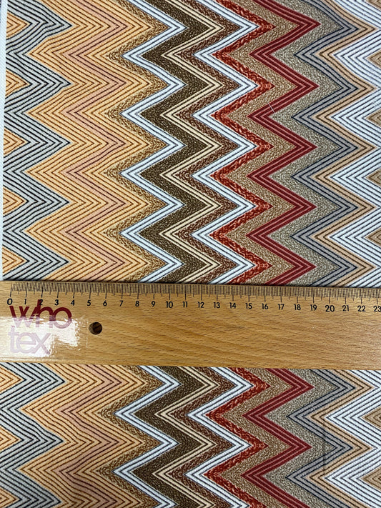 Multicolor Chevron Upholstery Fabric – Textured Zigzag Pattern in Earth Tones for Furniture and Decor