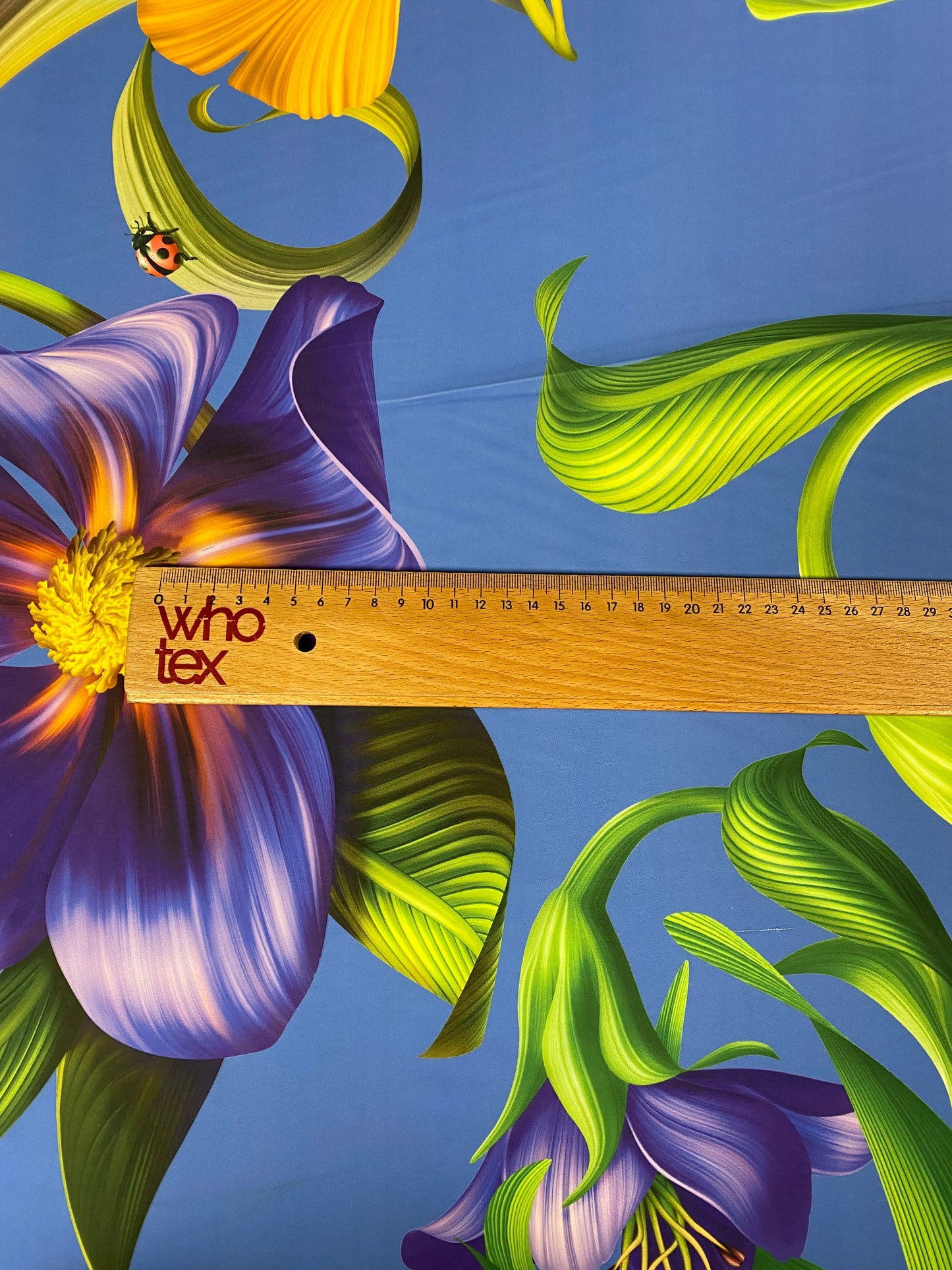 Vibrant Floral Crepe Fabric by the Metre – Blue Sunflower