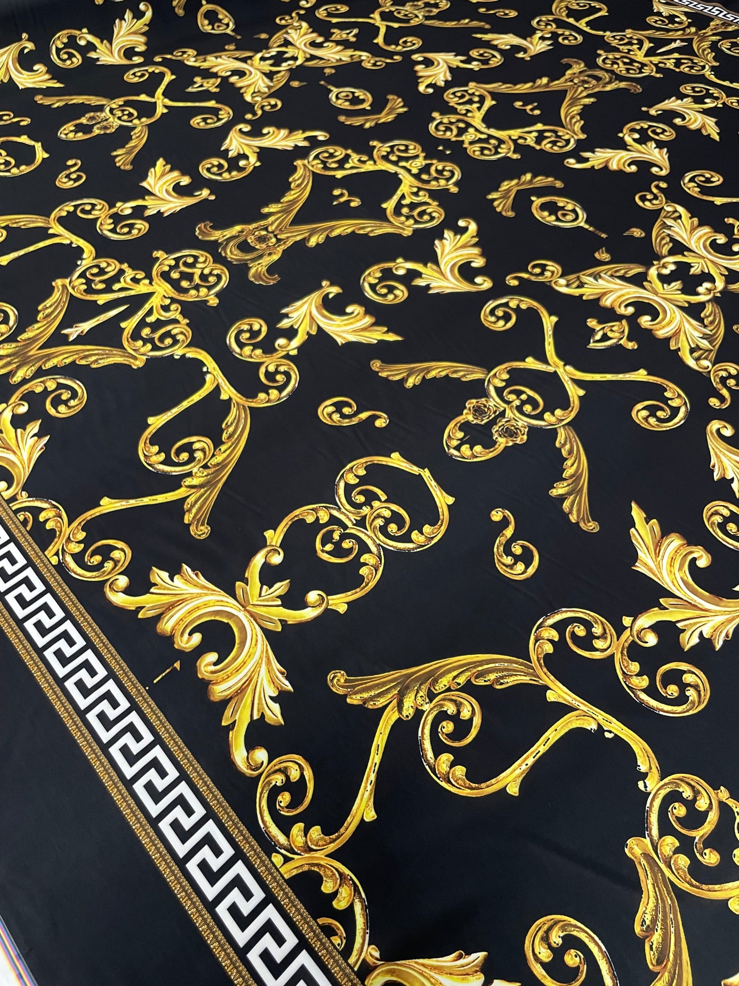 Black & Gold Baroque Crepe Fabric by the Metre – Luxury