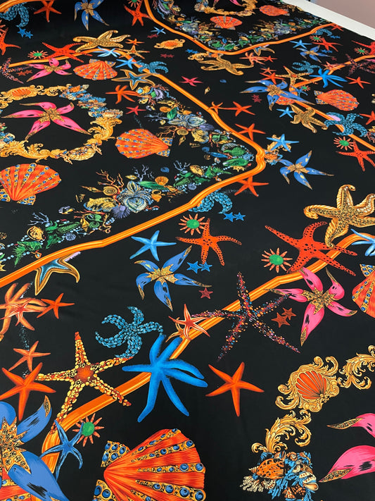 Starfish & Seashell Crepe Fabric by the Metre – Vibrant