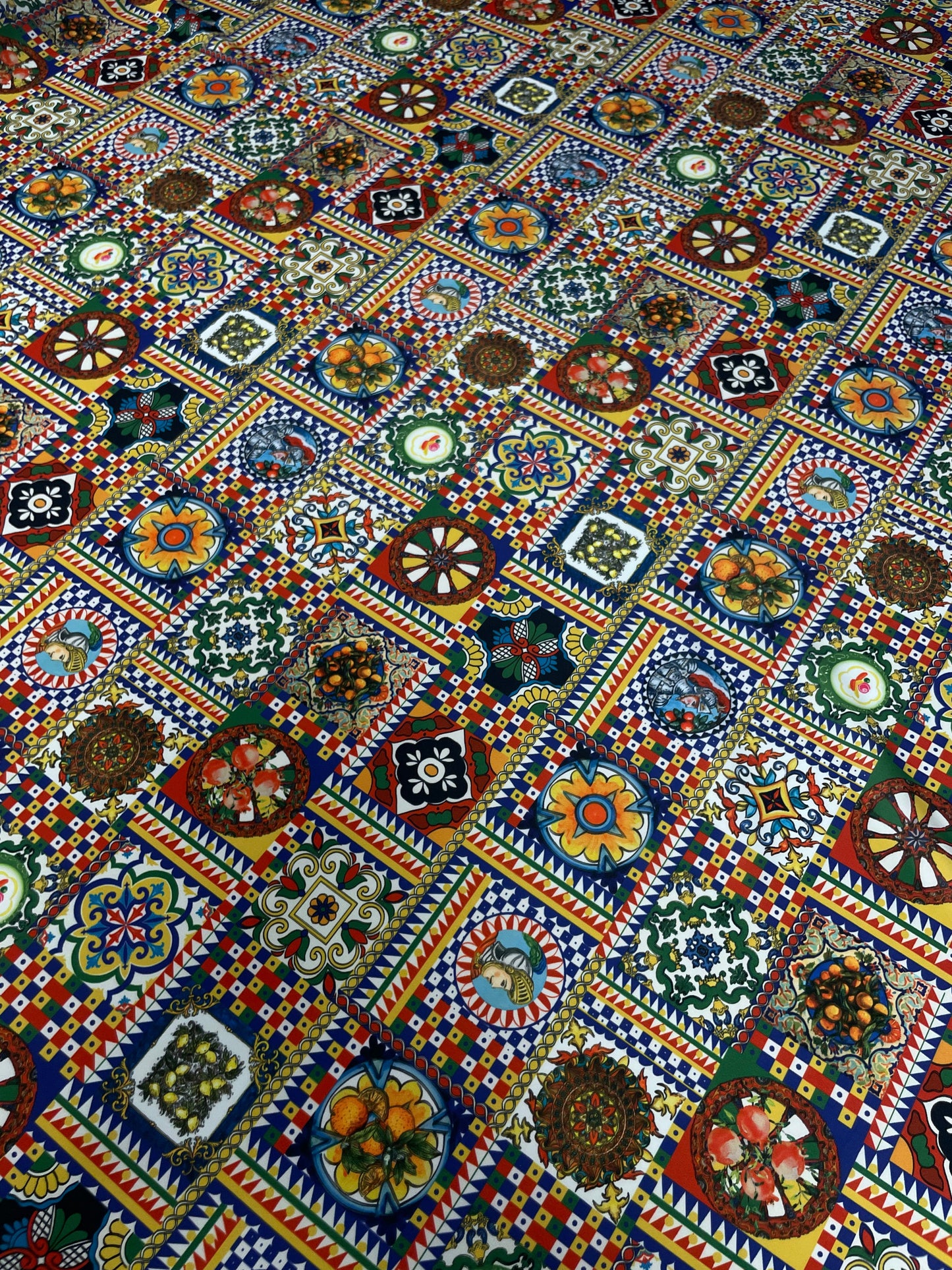 Multicolour Mosaic Tile Crepe Fabric by the Metre – Vibrant