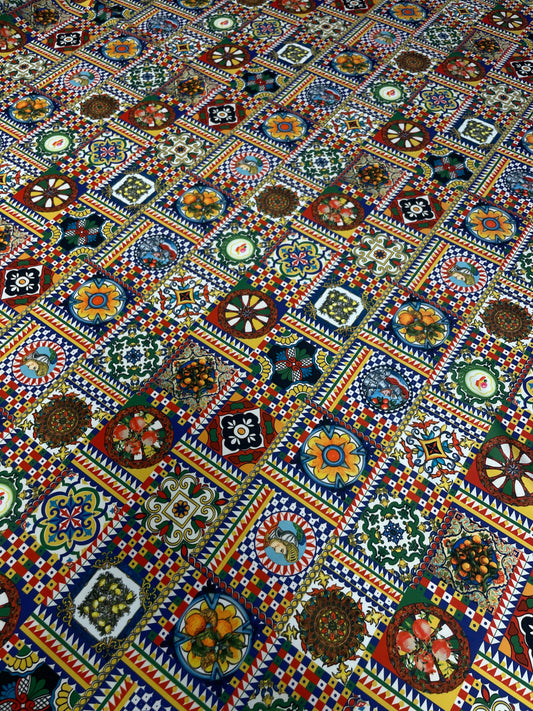 Multicolour Mosaic Tile Crepe Fabric by the Metre – Vibrant