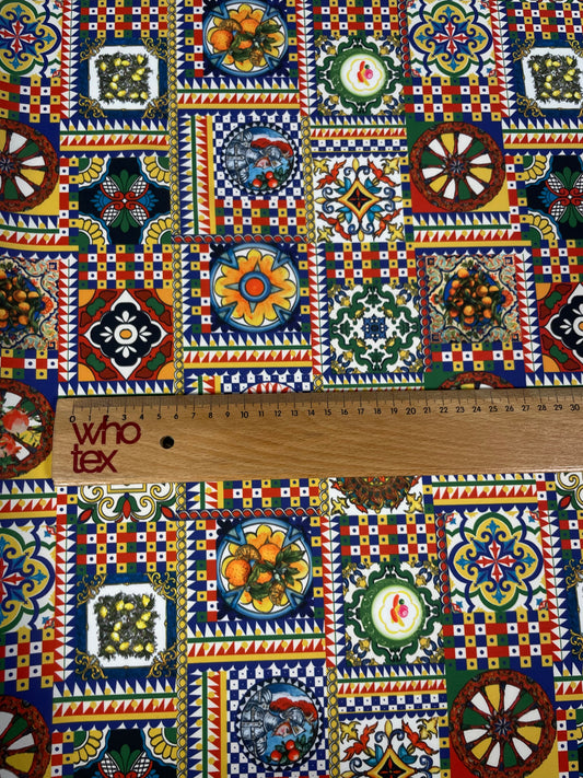 Multicolour Mosaic Tile Crepe Fabric by the Metre – Vibrant